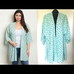 Mint Elephant Print Kimono Plus 1X 2X 3X New